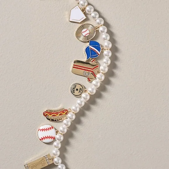 Anthropologie Icon Pearl Bag Charm Game Day Baseball NWT - Picture 7 of 7